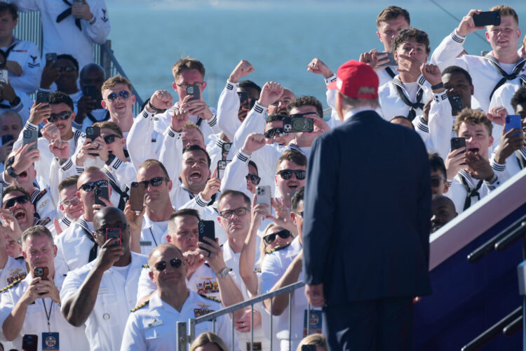 Trump doesn't let shutdown interfere with celebrating Navy's 250th anniversary at rally-like event